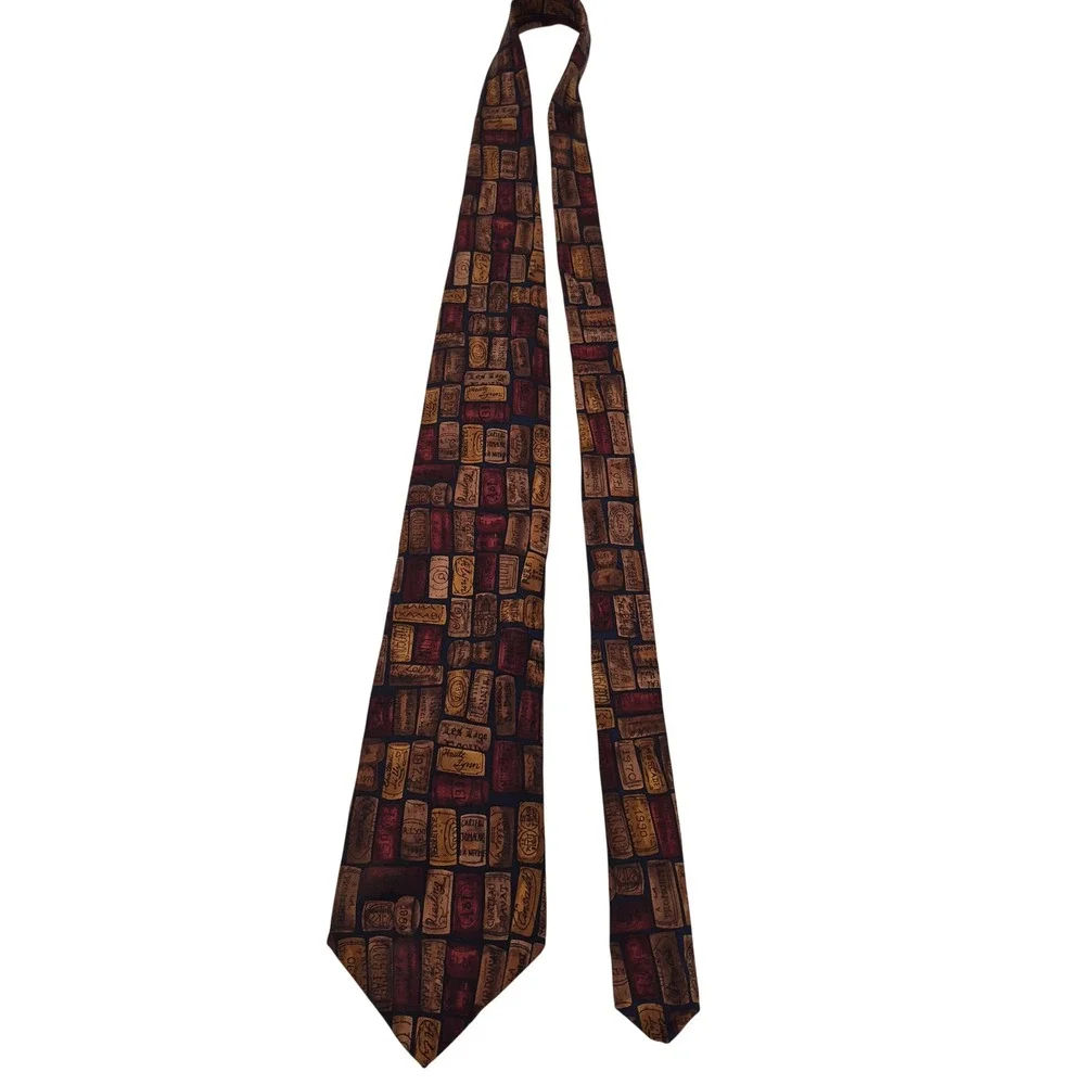 Alynn Neckwear Mens Silk Tie Wine Cork In Vino Veritas Sommelier Print USA Made